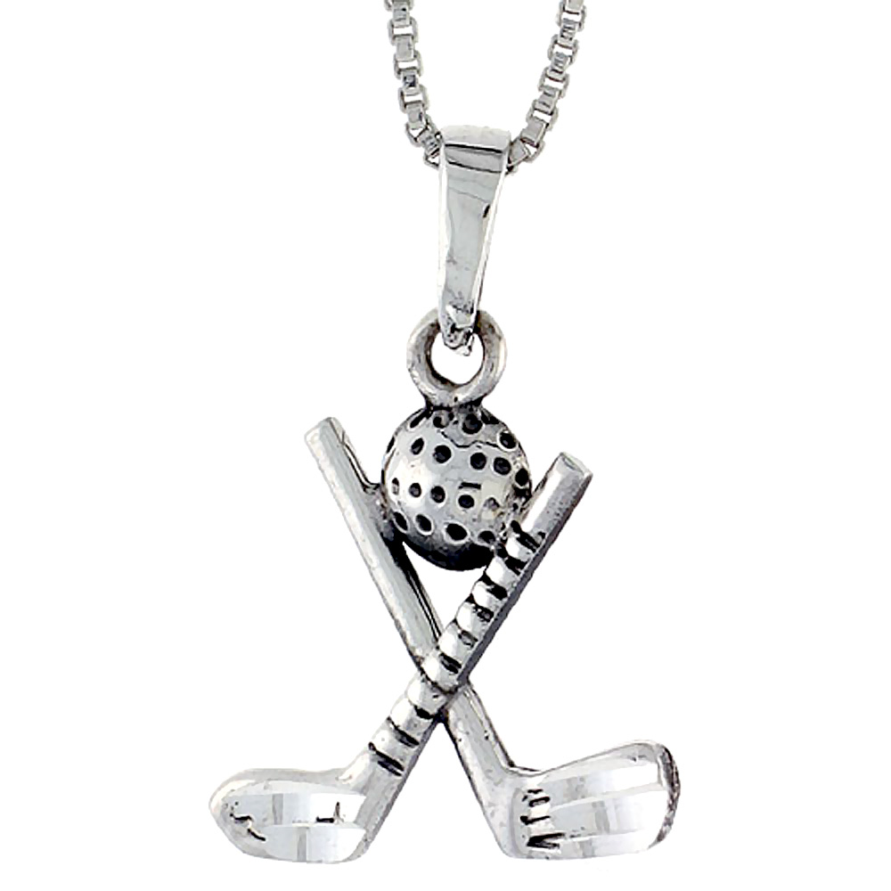 STERLING SILVER GOLF CLUB WITH BALL PENDANT 1 1/16 INCH