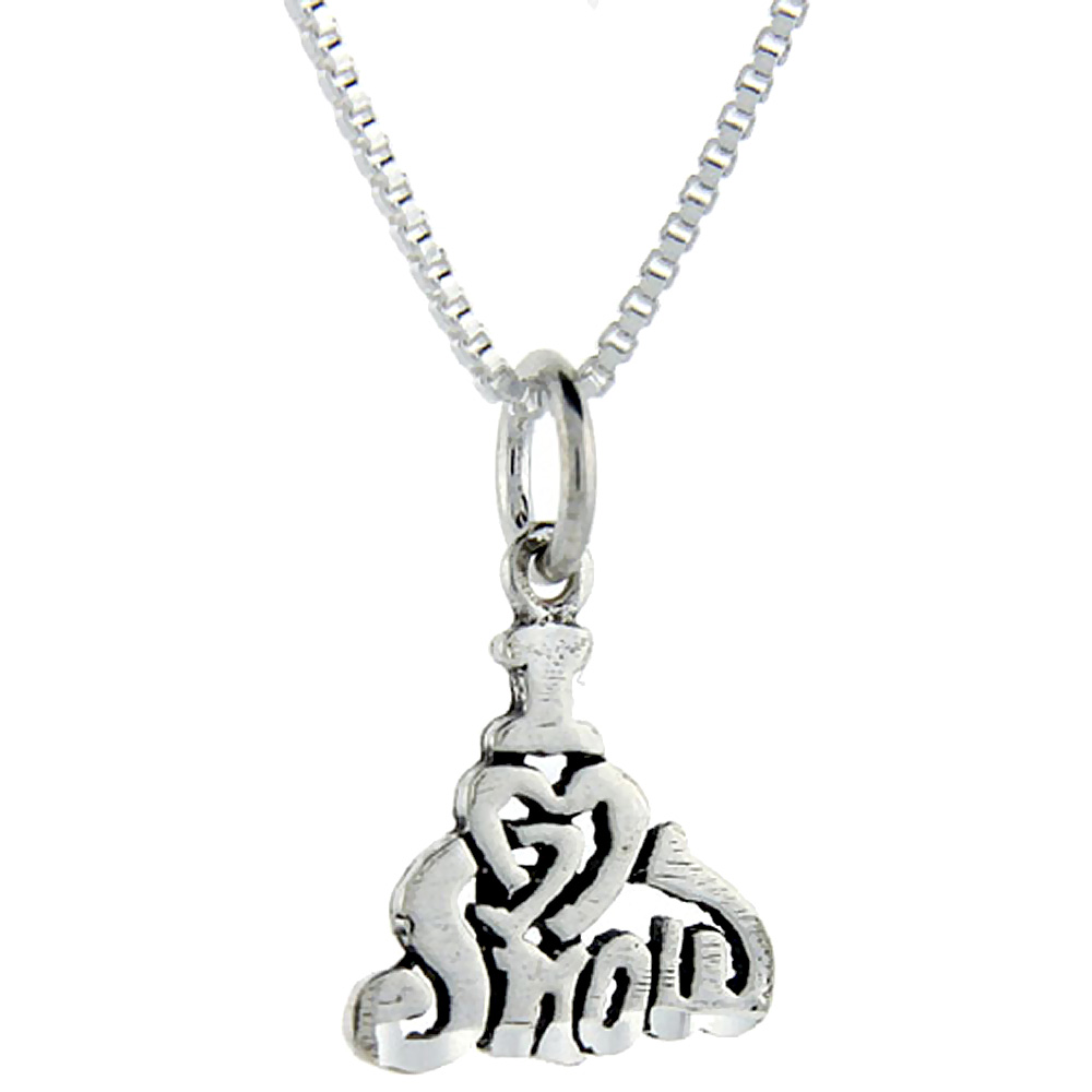 STERLING SILVER I LOVE SNOW 1 INCH WIDE WORD PENDANT TALKING CHARM FOR WOMEN AND MEN