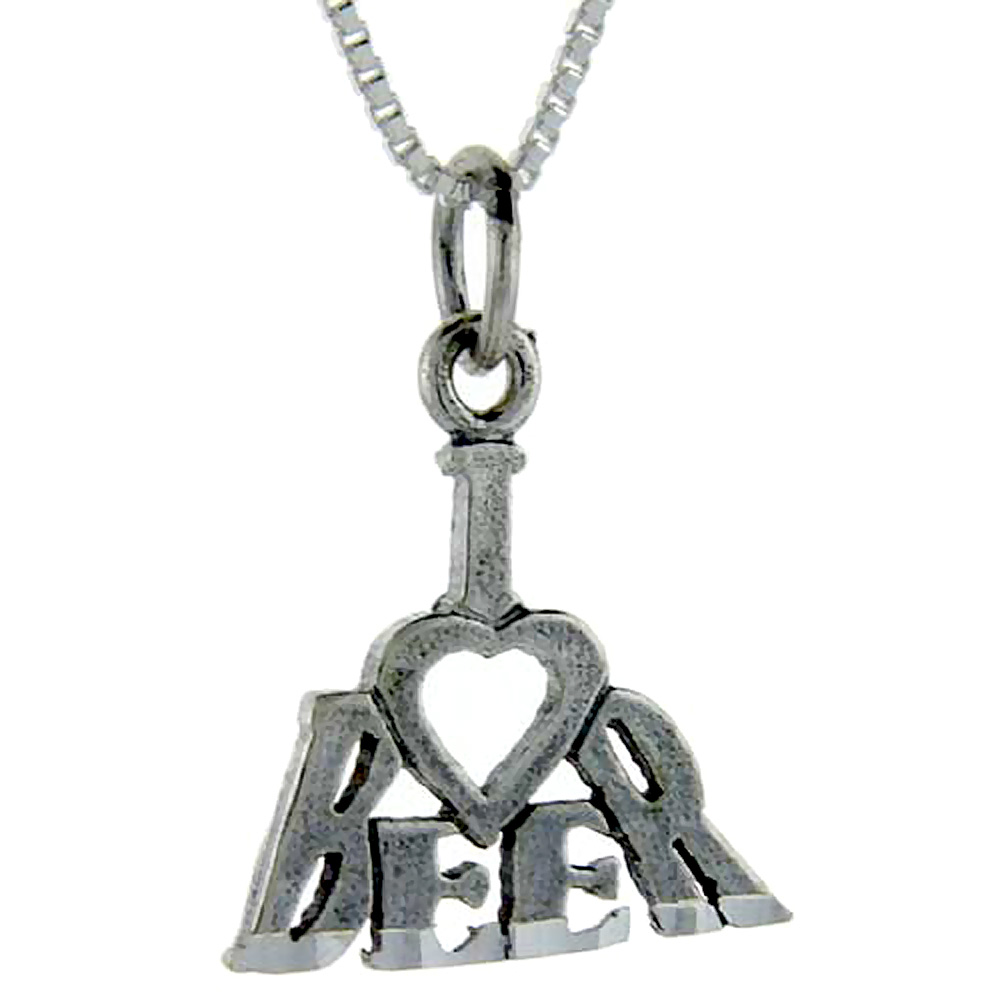 STERLING SILVER I LOVE BEER WORD PENDANT TALKING CHARM FOR WOMEN AND MEN 1 INCH WIDE