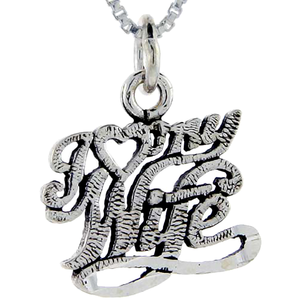 STERLING SILVER I LOVE MY WIFE WORD PENDANT TALKING CHARM FOR WOMEN AND MEN 1 INCH WIDE