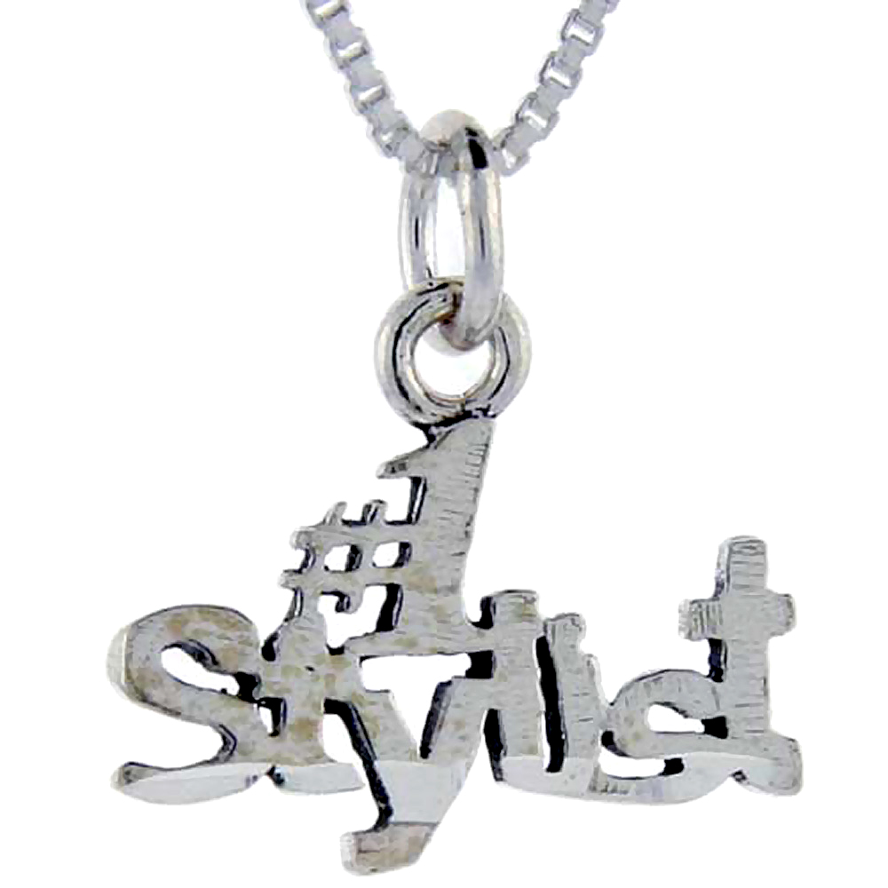 STERLING SILVER NUMBER 1 STYLIST WORD PENDANT TALKING CHARM FOR WOMEN AND MEN 1 INCH WIDE