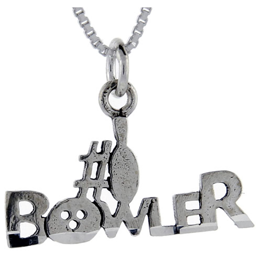 STERLING SILVER NUMBER 1 BOWLER WORD PENDANT TALKING CHARM FOR WOMEN AND MEN 1 INCH WIDE