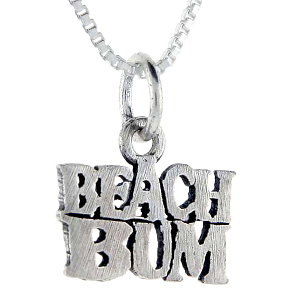 STERLING SILVER BEACH BUM WORD PENDANT TALKING CHARM FOR WOMEN AND MEN 1 INCH WIDE