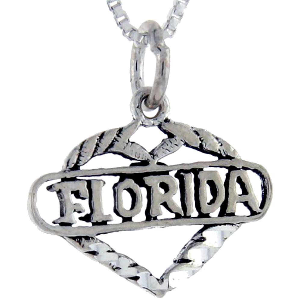 STERLING SILVER LOVE FLORIDA WORD PENDANT TALKING CHARM FOR WOMEN AND MEN 1 INCH WIDE