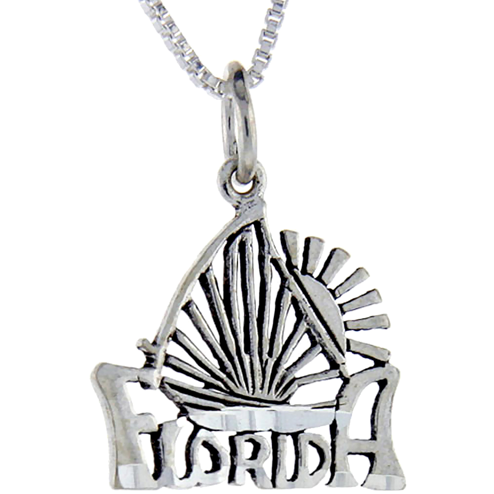 STERLING SILVER FLORIDA WORD PENDANT TALKING CHARM FOR WOMEN AND MEN 1 INCH WIDE