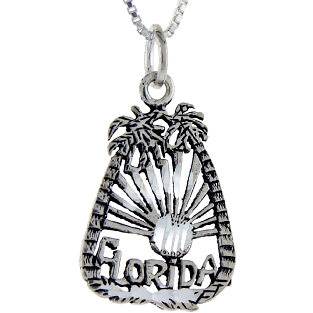 STERLING SILVER FLORIDA WORD PENDANT TALKING CHARM FOR WOMEN AND MEN 1 INCH WIDE