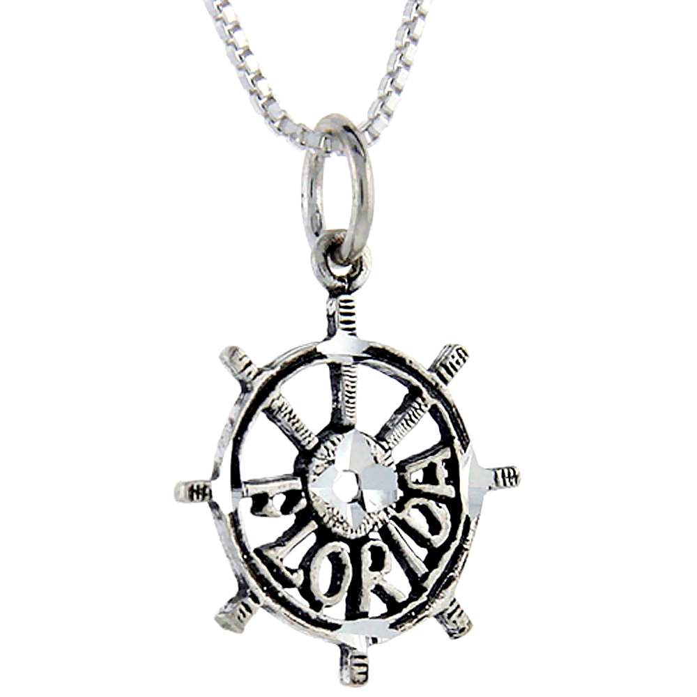 STERLING SILVER FLORIDA WORD PENDANT TALKING CHARM FOR WOMEN AND MEN 1 INCH WIDE