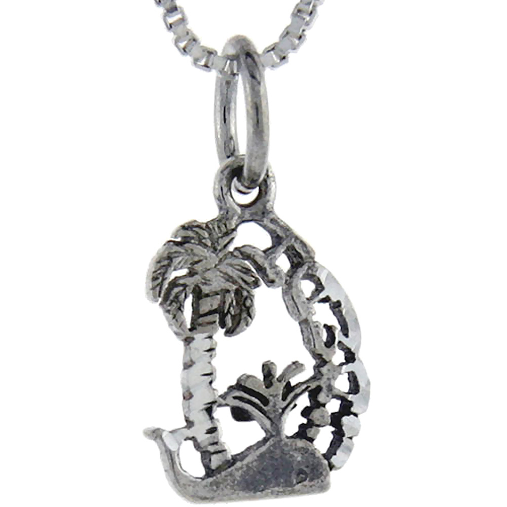 STERLING SILVER FLORIDA WORD PENDANT TALKING CHARM FOR WOMEN AND MEN 1 INCH WIDE