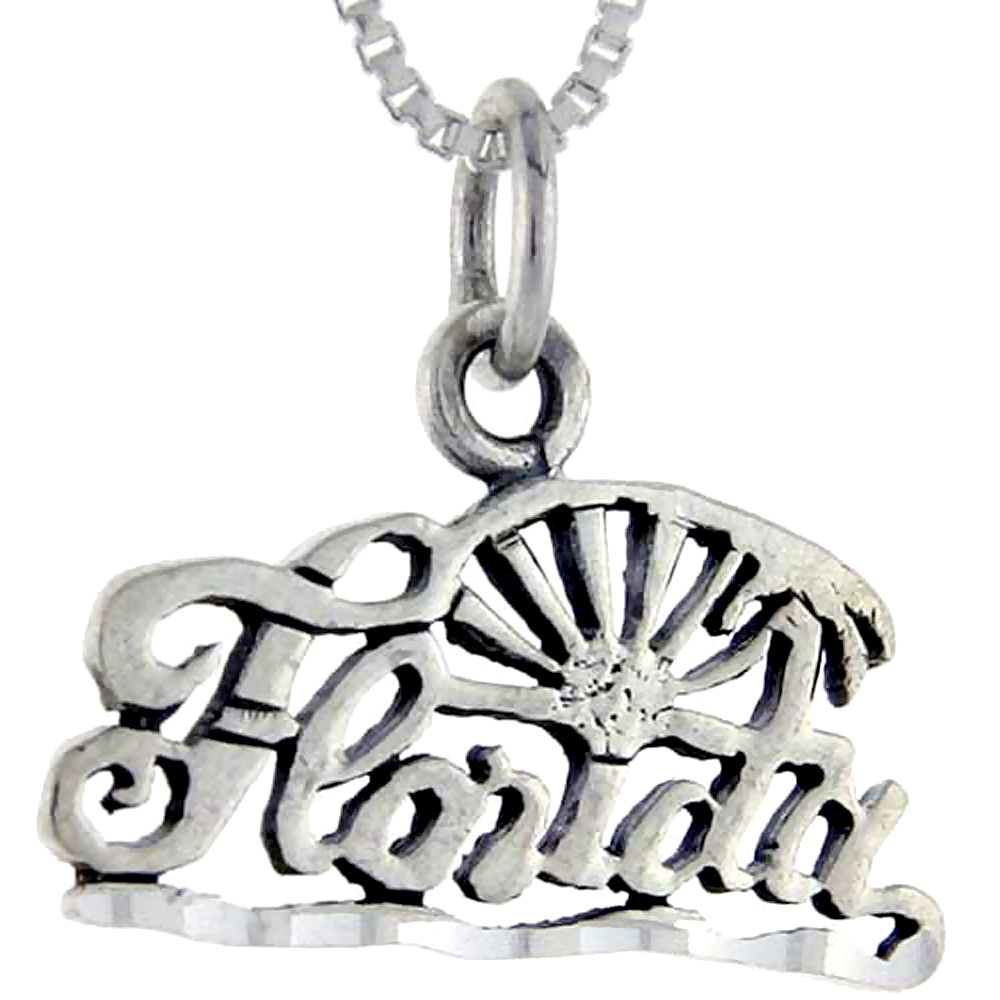 STERLING SILVER FLORIDA WORD PENDANT TALKING CHARM FOR WOMEN AND MEN 1 INCH WIDE