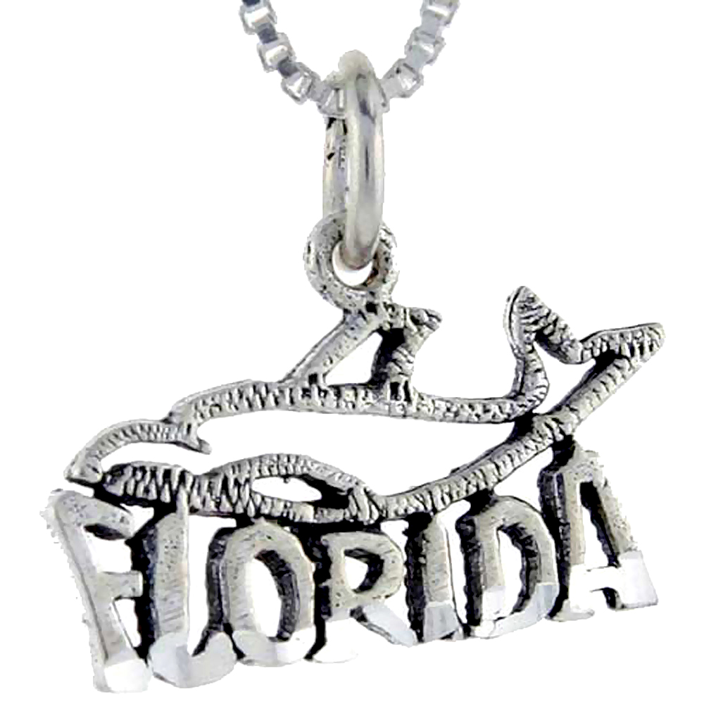 STERLING SILVER FLORIDA WORD PENDANT TALKING CHARM FOR WOMEN AND MEN 1 INCH WIDE