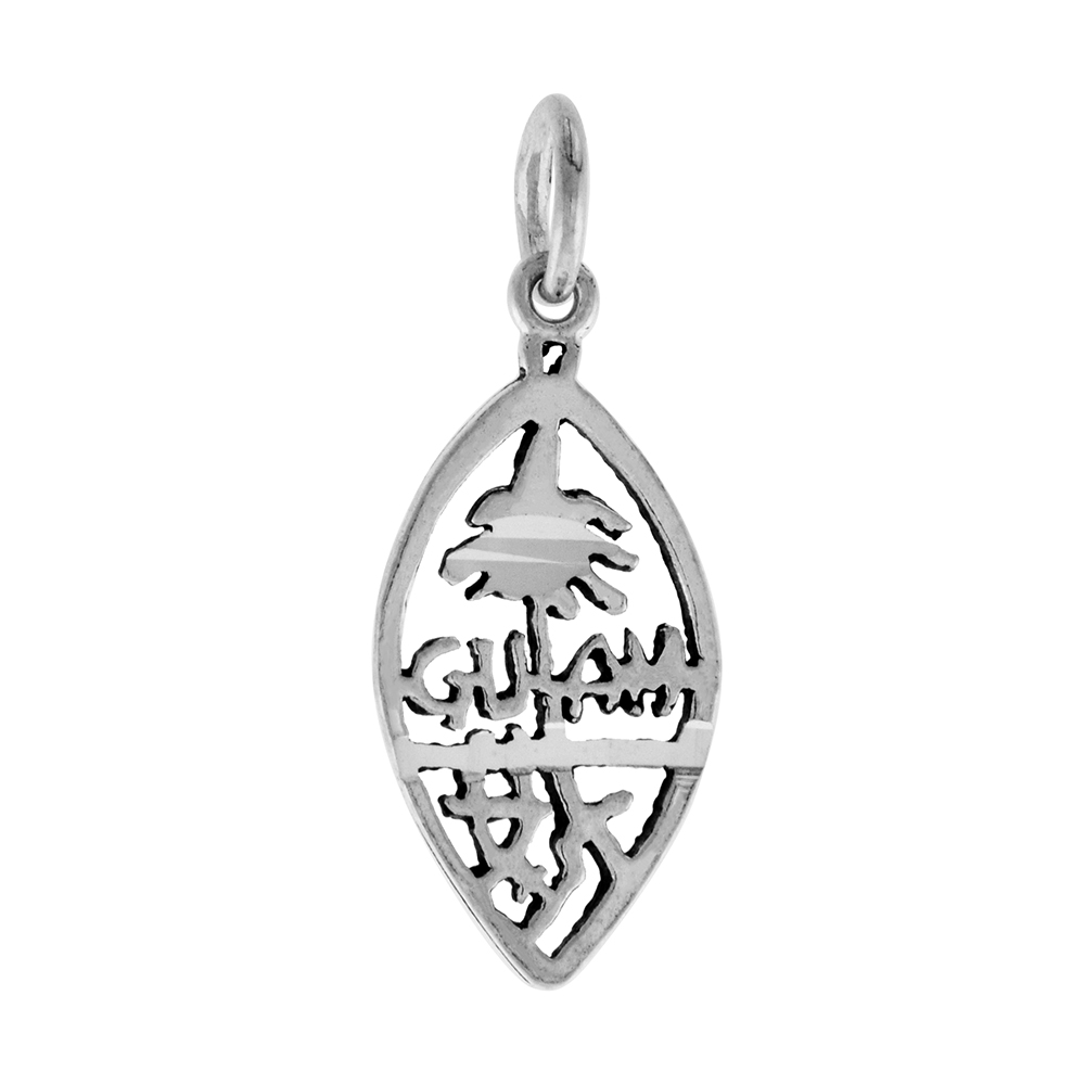 3/4 INCH SMALL STERLING SILVER GUAM WORD PENDANT FOR WOMEN DIAMOND CUT FINISH NO CHAIN