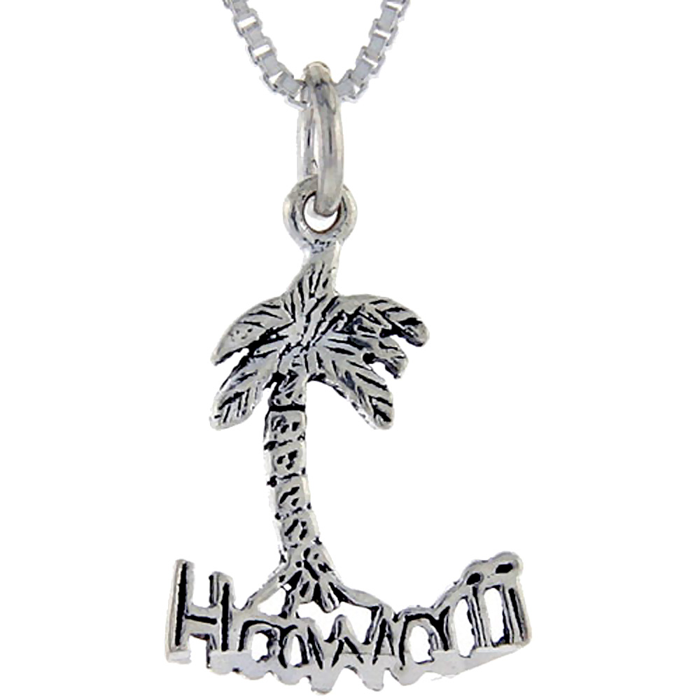 STERLING SILVER HAWAII WORD PENDANT TALKING CHARM FOR WOMEN AND MEN 1 INCH WIDE
