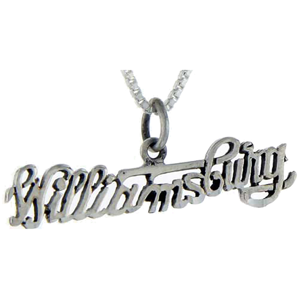 STERLING SILVER WILLIAMSBURG WORD PENDANT TALKING CHARM FOR WOMEN AND MEN 1 INCH WIDE