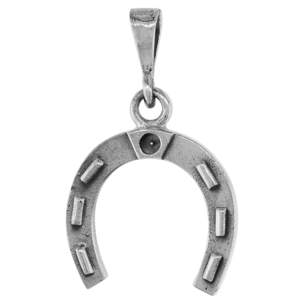 SMALL 3/4 INCH STERLING SILVER HORSESHOE PENDANT FOR MEN AND WOMEN DIAMOND-CUT OXIDIZED FINISH NO CHAIN