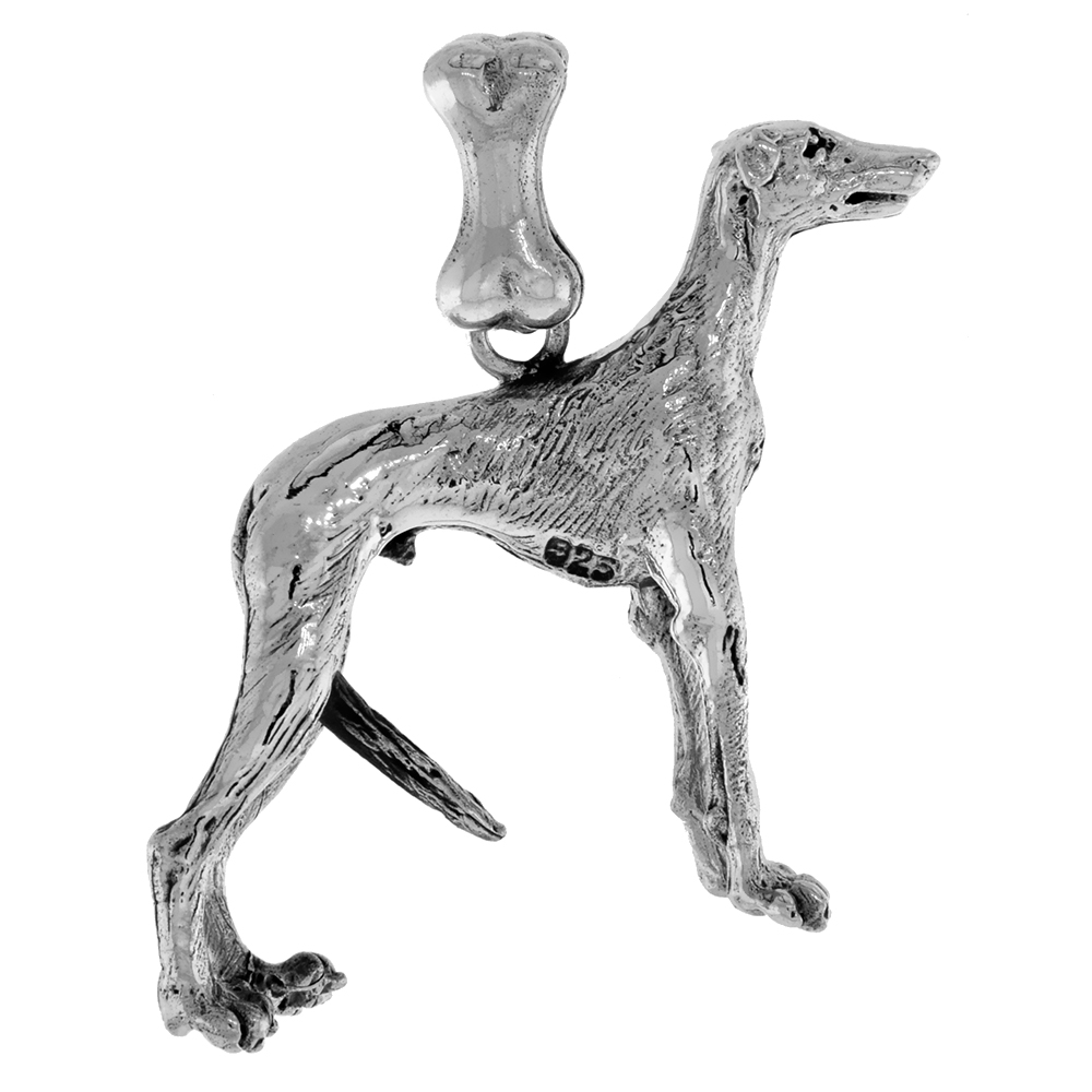 Sterling Silver Greyhound Dog Pendant 3-D full Body