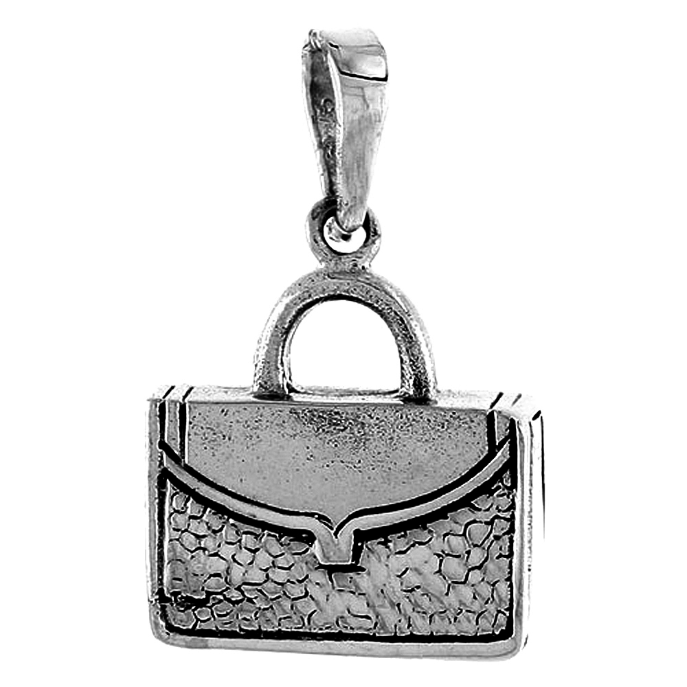STERLING SILVER BRIEFCASE PENDANT FOR WOMEN OXIDIZED ANTIQUE FINISH 3/4 INCH TALL NO CHAIN (NO CHAIN)
