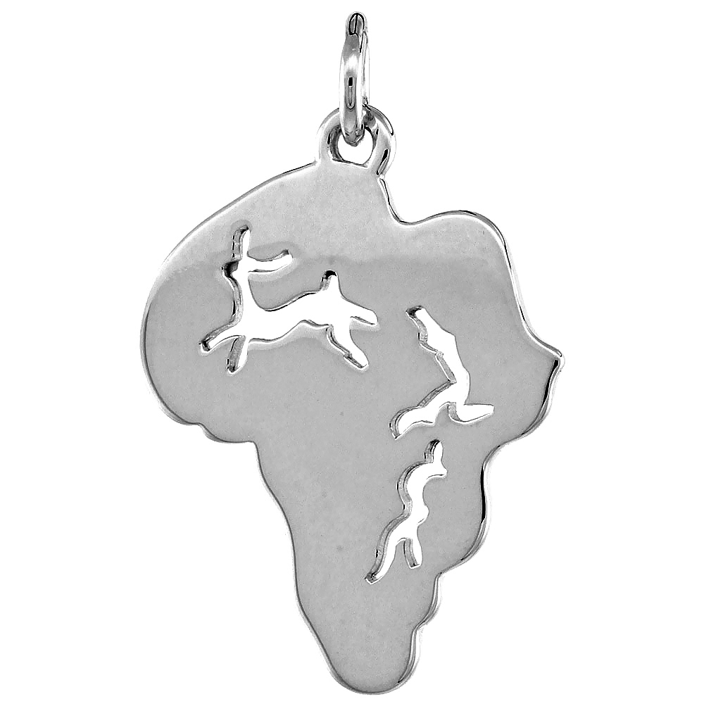 STERLING SILVER CONTINENT OF AFRICA PENDANT FOR WOMEN FLAWLESS POLISHED FINISH 1 INCH TALL NO CHAIN