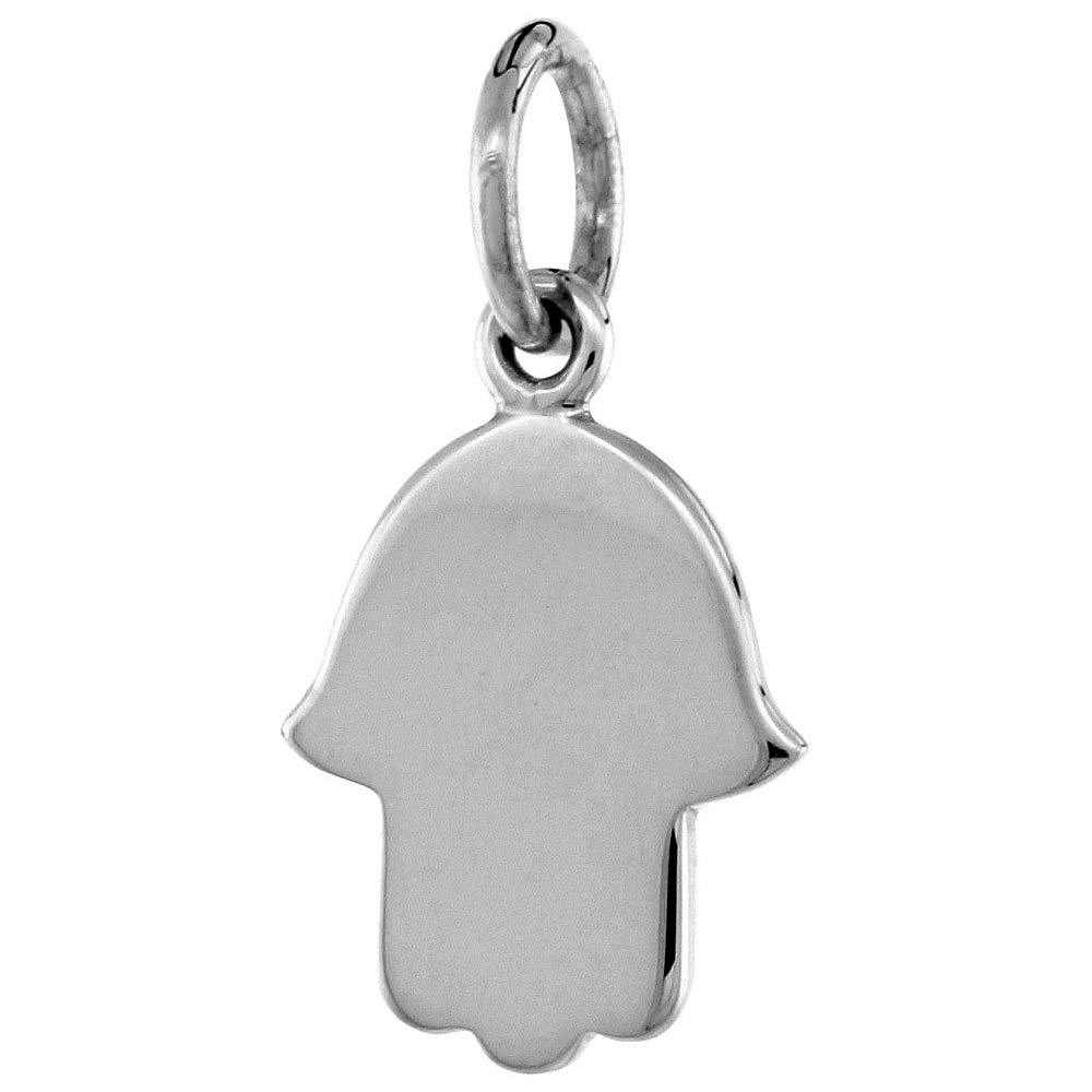 TINY STERLING SILVER PLAIN HAMSA PENDANT FOR WOMEN FLAWLESS POLISHED FINISH 1/2 INCH TALL NO CHAIN