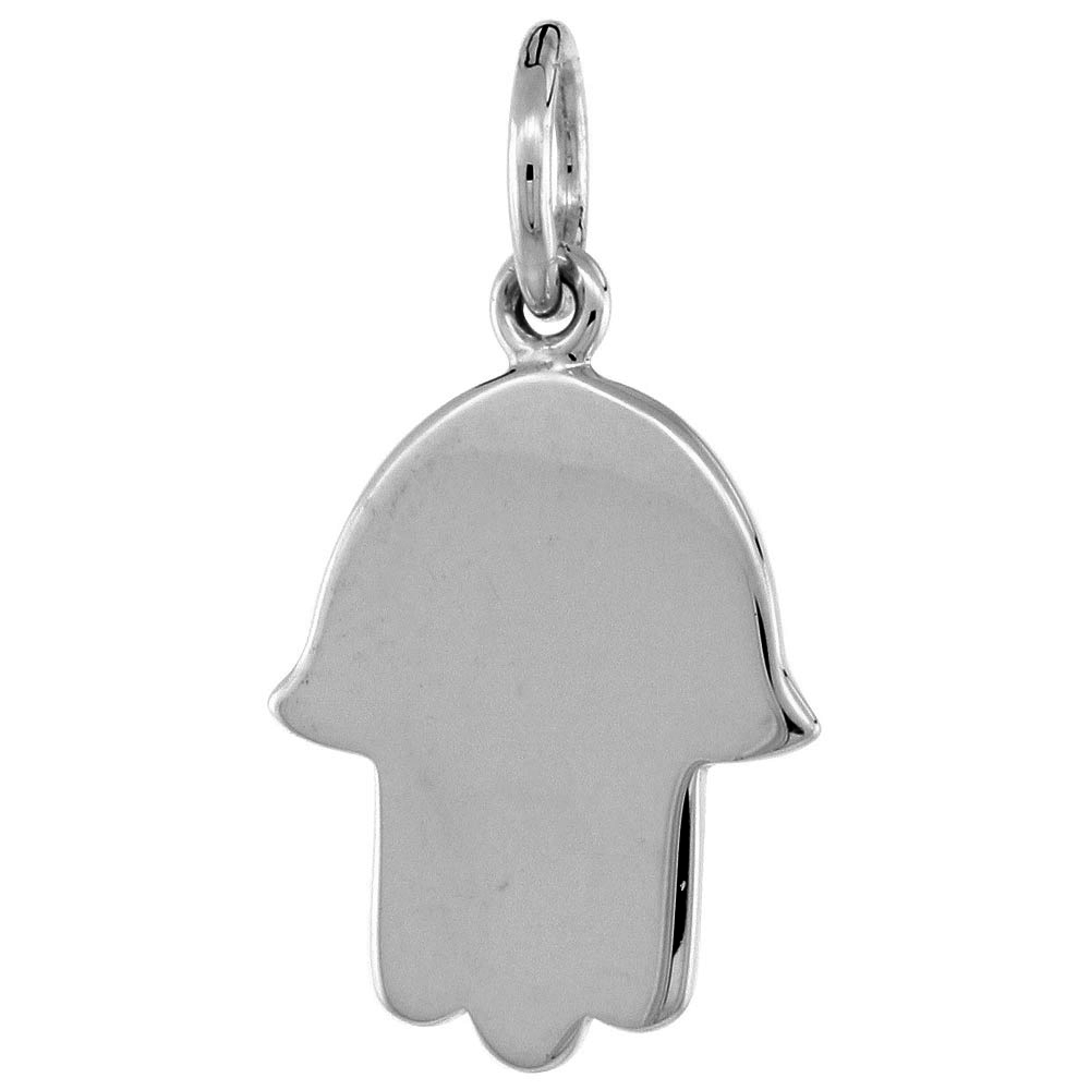 SMALL STERLING SILVER PLAIN HAMSA PENDANT FOR WOMEN FLAWLESS POLISHED FINISH 3/4 INCH TALL NO CHAIN