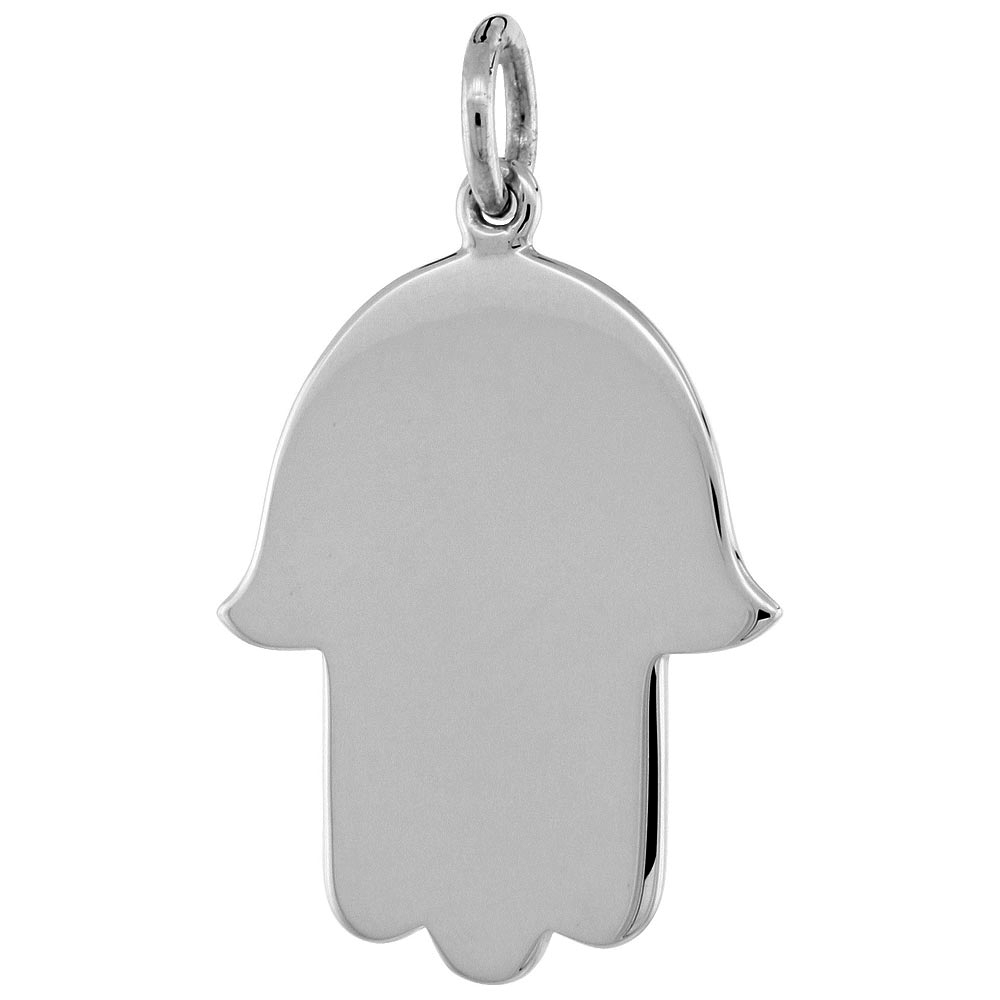 LARGE STERLING SILVER PLAIN HAMSA PENDANT FOR WOMEN FLAWLESS POLISHED FINISH 1 INCH TALL NO CHAIN