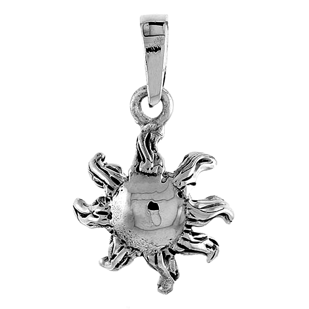 STERLING SILVER SUN PENDANT FOR WOMEN OXIDIZED ANTIQUE FINISH 3/4 INCH TALL NO CHAIN