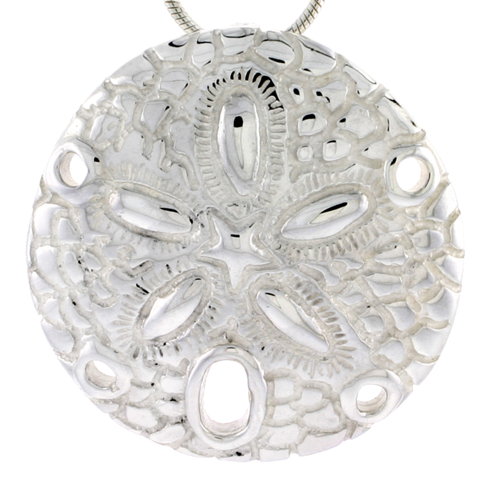 STERLING SILVER SAND DOLLAR PENDANT FOR WOMEN FLAWLESS POLISHED FINISH 1 1/16 INCH TALL NO CHAIN (NO CHAIN)
