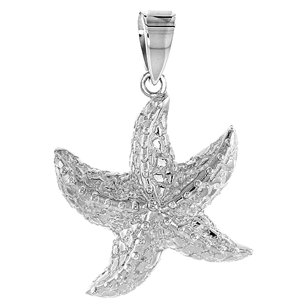 STERLING SILVER STARFISH NECKLACE FOR WOMEN FLAWLESS POLISHED FINISH 1 INCH TALL NO CHAIN