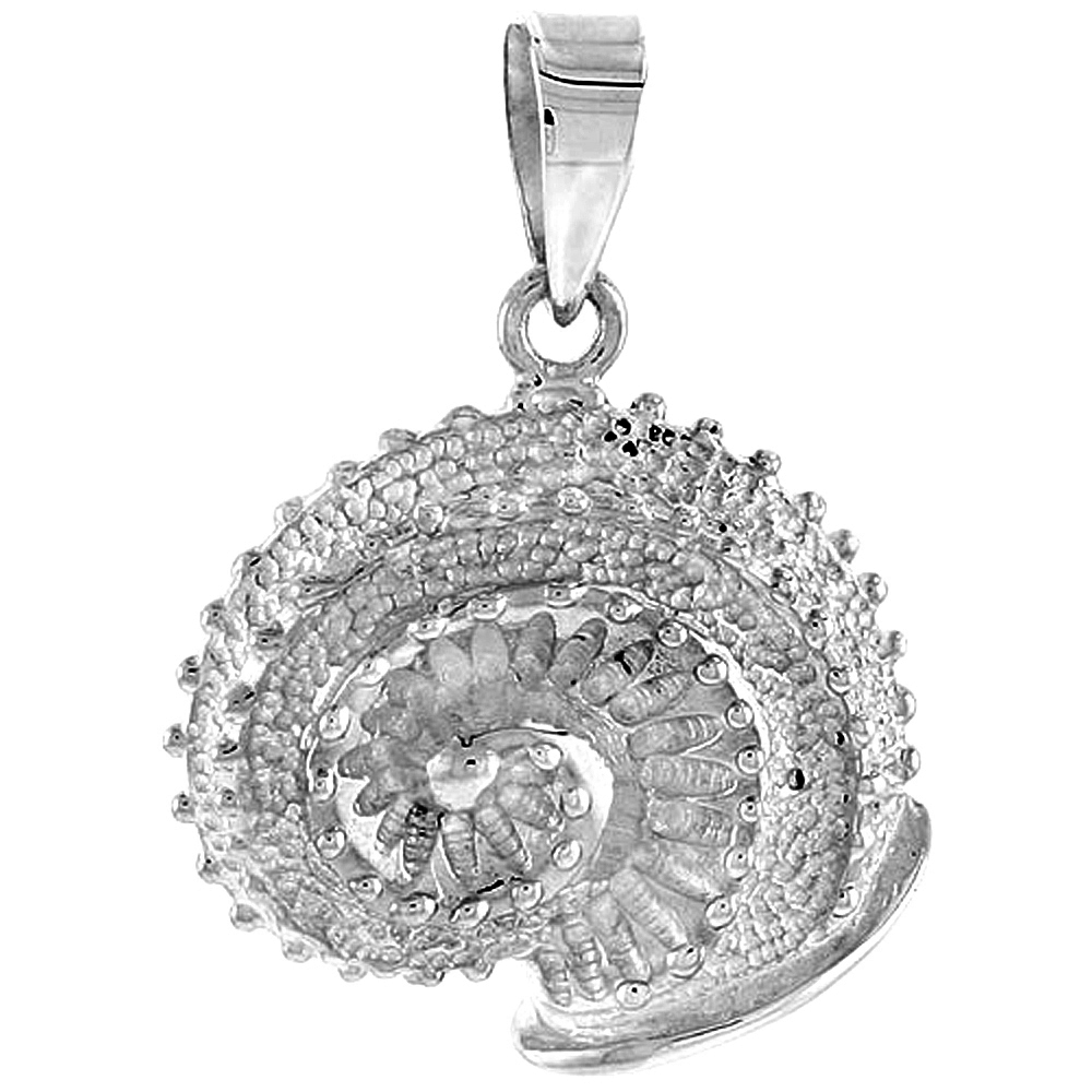 STERLING SILVER NAUTILUS SHELL PENDANT FOR WOMEN FLAWLESS POLISHED FINISH 3/4 INCH TALL NO CHAIN