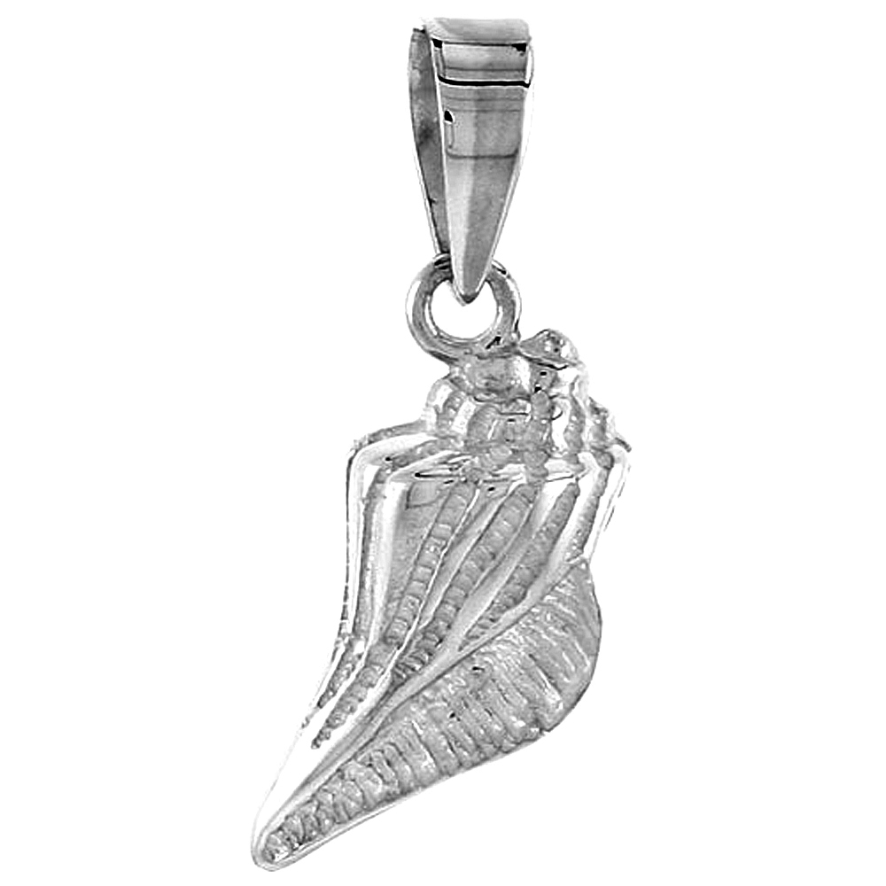 DAINTY STERLING SILVER WHELK SEA SNAIL SHELL PENDANT FOR WOMEN FLAWLESS POLISHED FINISH 3/4 INCH TALL NO CHAIN