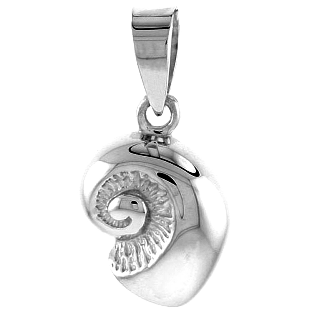 DAINTY STERLING SILVER NAUTILUS SHELL PENDANT FOR WOMEN FLAWLESS POLISHED FINISH 1/2 INCH TALL NO CHAIN