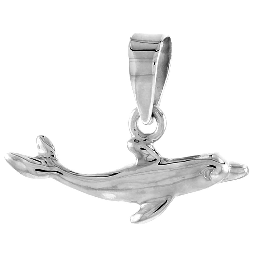 DAINTY STERLING SILVER DOLPHIN PENDANT FOR WOMEN FLAWLESS POLISHED FINISH 3/8 INCH TALL NO CHAIN