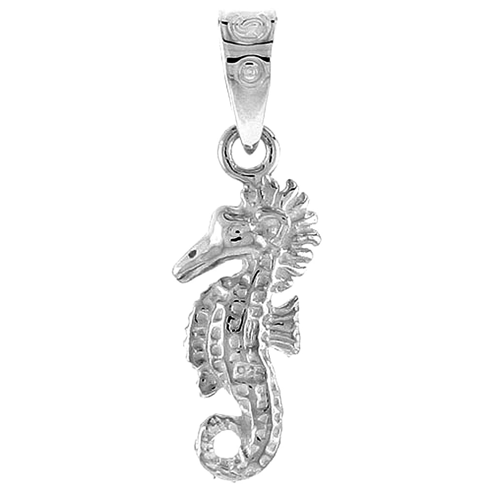 DAINTY STERLING SILVER SEAHORSE PENDANT FOR WOMEN FLAWLESS POLISHED FINISH 3/4 INCH TALL NO CHAIN