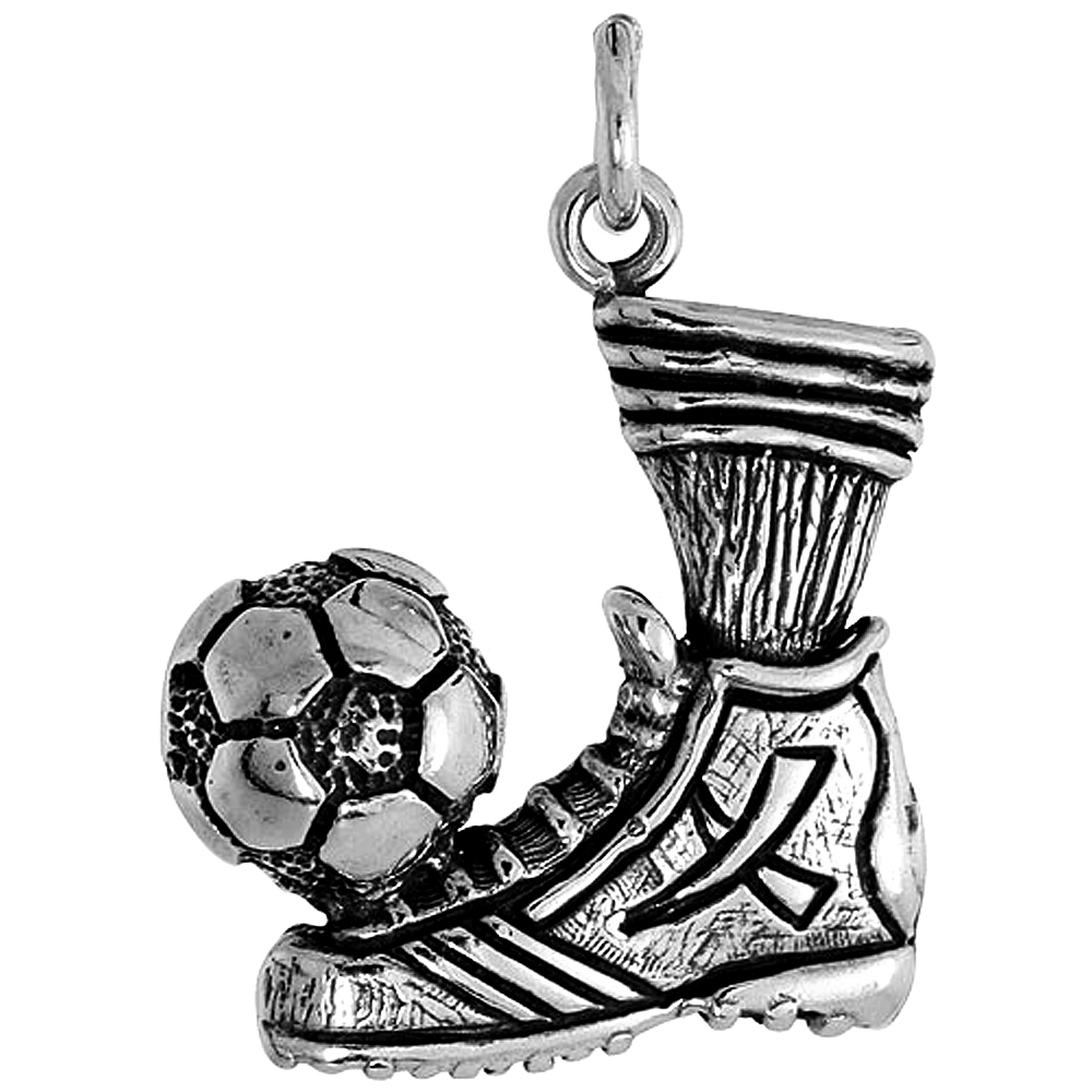STERLING SILVER SOCCER BALL & CLEATS WITH SOCKS PENDANT WOMEN OXIDIZED ANTIQUE FINISH 7/8 INCH TALL NO CHAIN