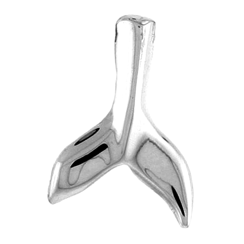 VERY TINY STERLING SILVER WHALE TAIL PENDANT FOR WOMEN FLAWLESS POLISHED FINISH 1/2 INCH TALL NO CHAIN