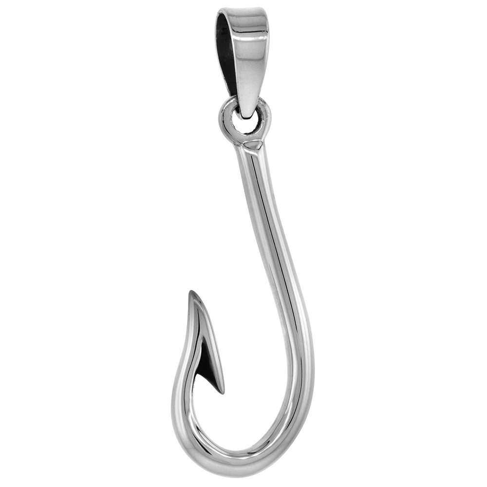 Sterling Silver Makau Fly Hook Fish Hook Pendant for Men Women Flawless Finish Flawless Polished Finish 1 3/16 inch Tall No Chain