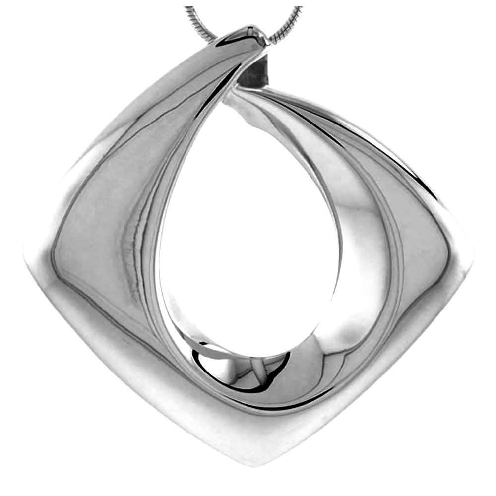 LARGE STERLING SILVER DIAMOND-SHAPED FLOATING PENDANT WOMEN FLAWLESS POLISHED FINISH 1 1/2 INCH TALL NO CHAIN