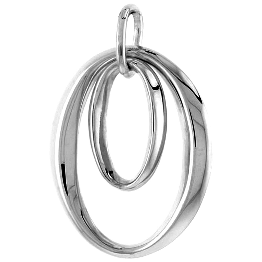 STERLING SILVER DOUBLE OVAL PENDANT FOR WOMEN FLAWLESS POLISHED FINISH 1 1/16 INCH TALL NO CHAIN