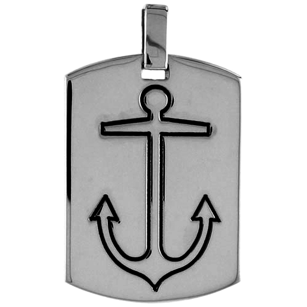 STERLING SILVER DOG TAG MARINERS CROSS ANCHOR PENDANT MEN OXIDIZED ANTIQUE FINISH 1 3/16 INCH TALL NO CHAIN