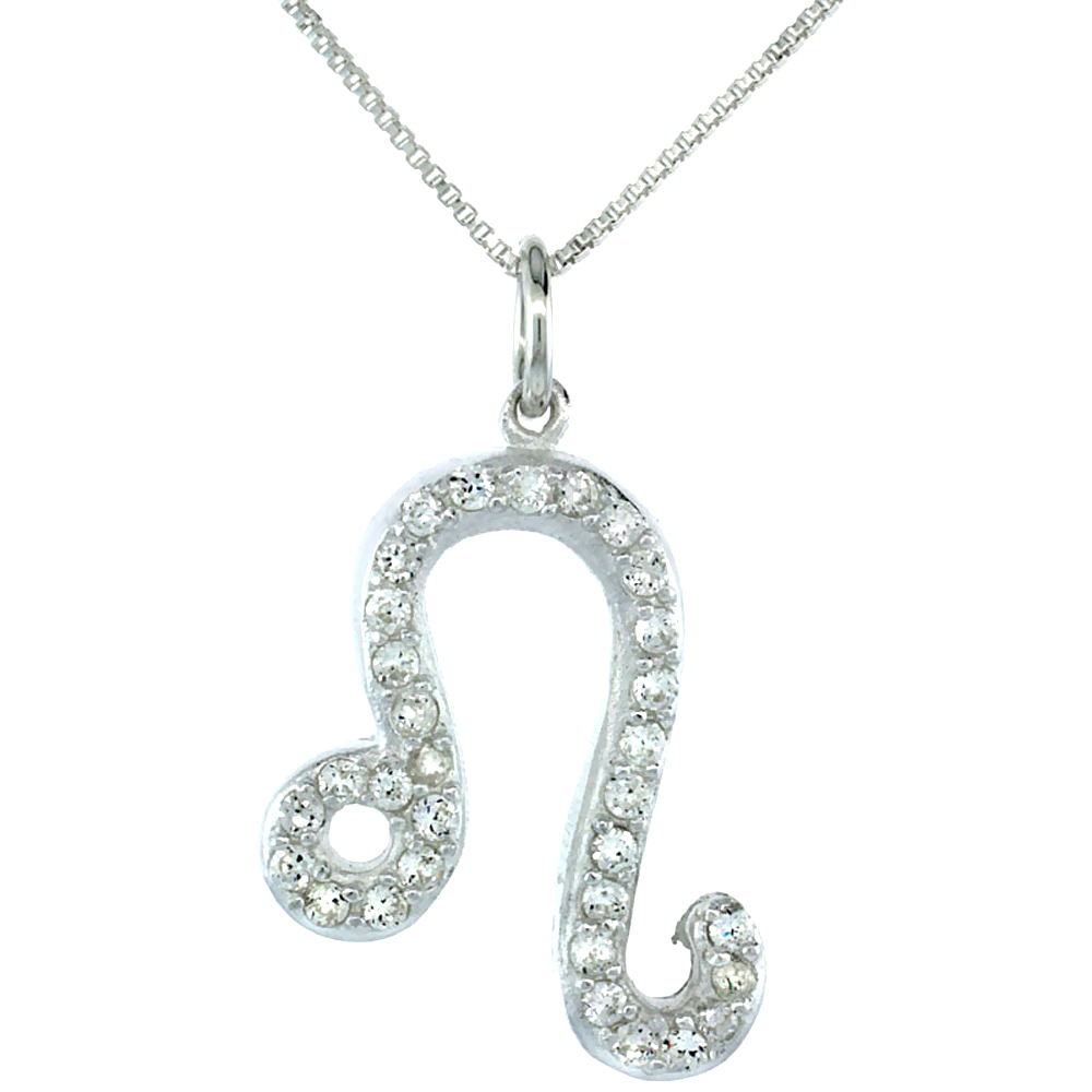 STERLING SILVER ZODIAC SIGN LEO PENDANT NECKLACE, " THE LION " ASTROLOGICAL SIGN ( JUL 23 - AUG 22 ), 1 IN. (25 MM) TALL