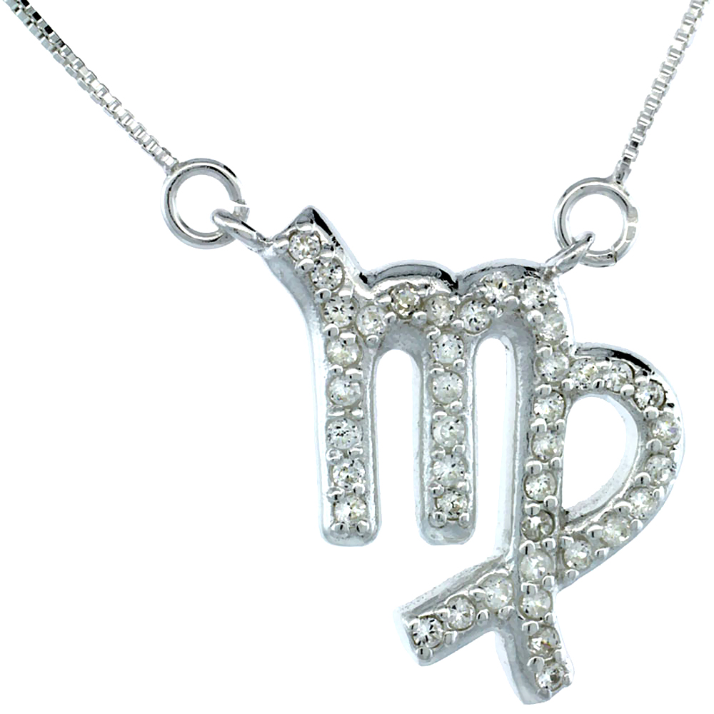 STERLING SILVER ZODIAC SIGN VIRGO PENDANT NECKLACE, " THE VIRGIN " ASTROLOGICAL SIGN ( AUG 23 - SEPT 22 ), 15/16 IN. (24 MM) TALL