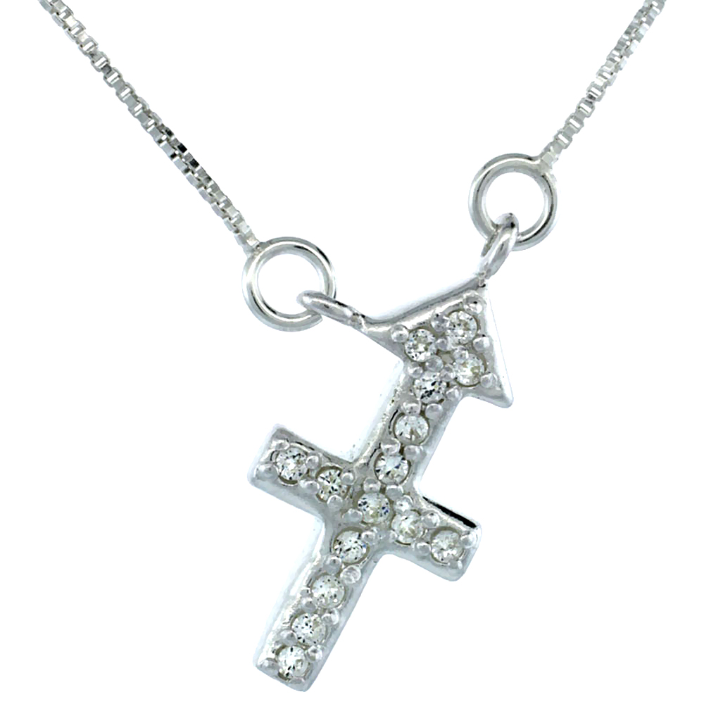 STERLING SILVER ZODIAC SIGN SAGITTARIUS PENDANT NECKLACE, " THE ARCHER " ASTROLOGICAL SIGN ( NOV 22 - DEC 21 ), 3/4 IN. (19 MM) TALL