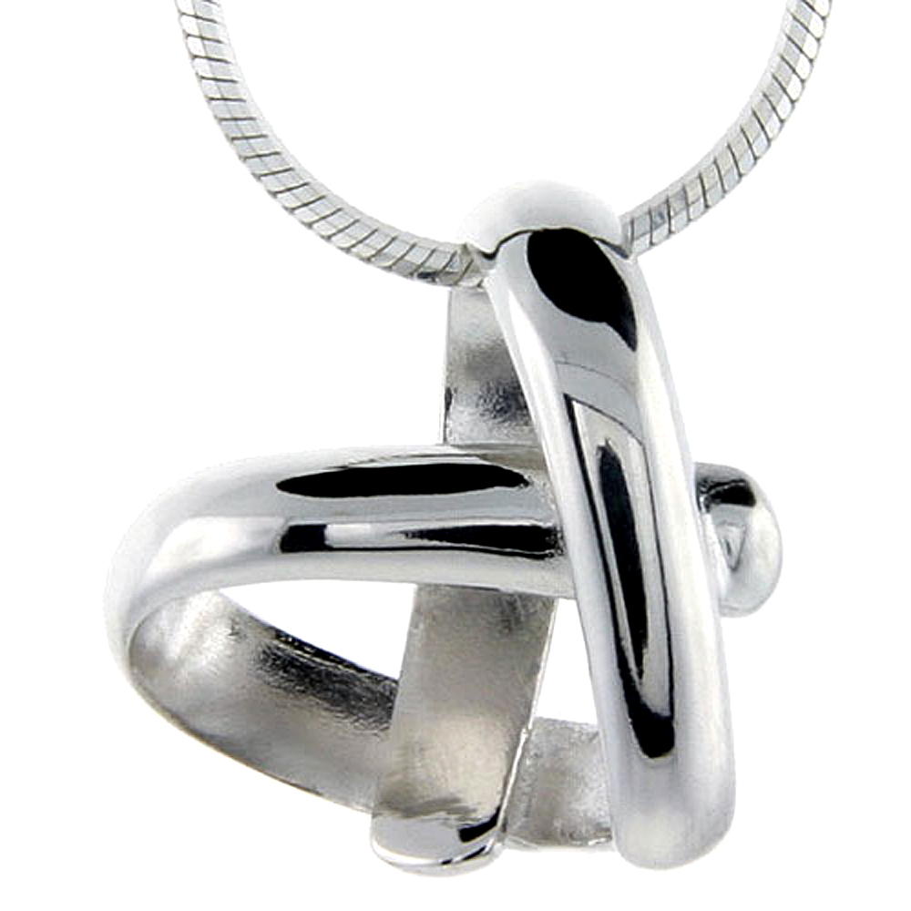 BEAUTIFUL STERLING SILVER LOVE KNOT FLOATING HEART NECKLACE, 5/8 X 5/8 INCH