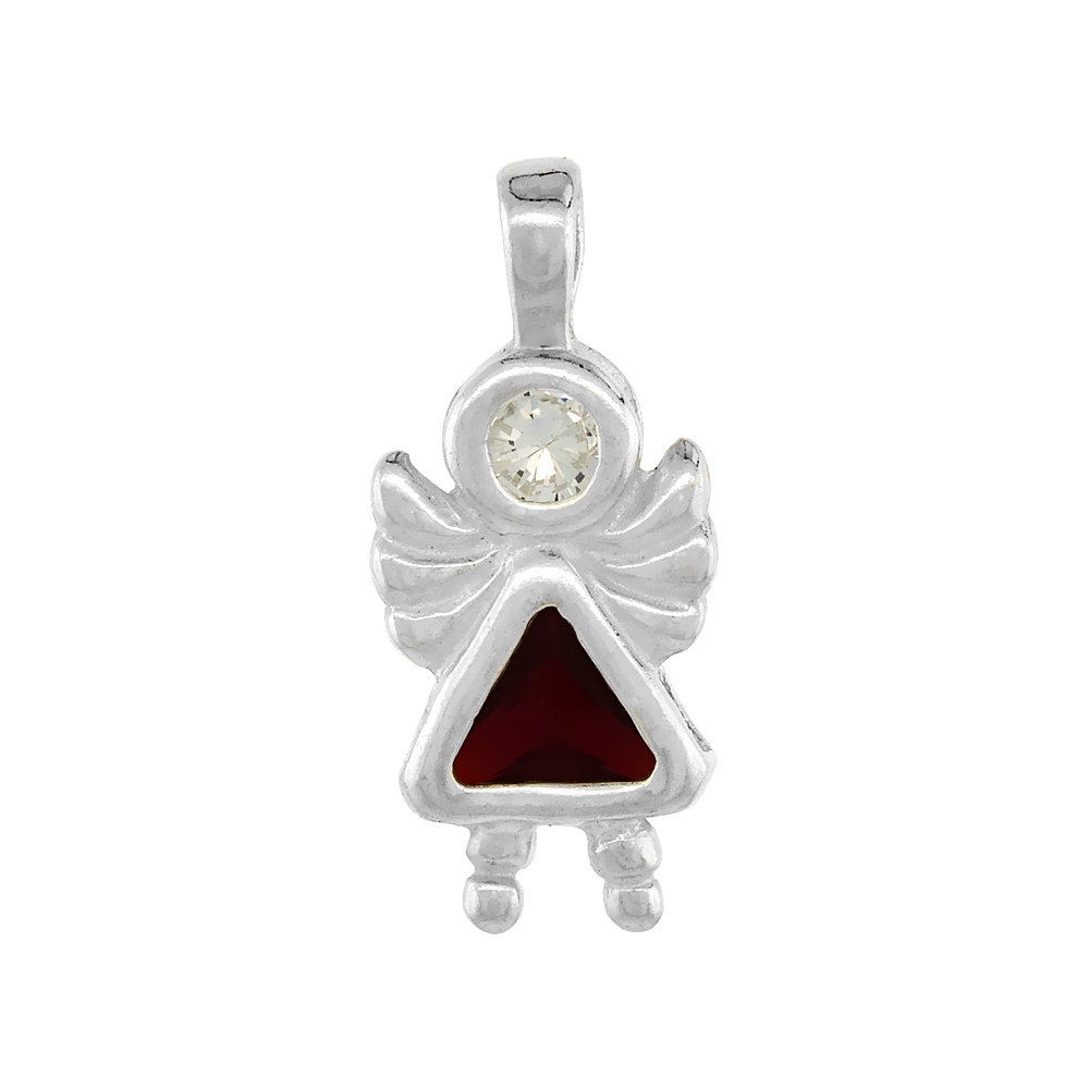 Sterling Silver Garnet Cubic Zirconia January Birthstone Baby Angel Pendant NO Chain