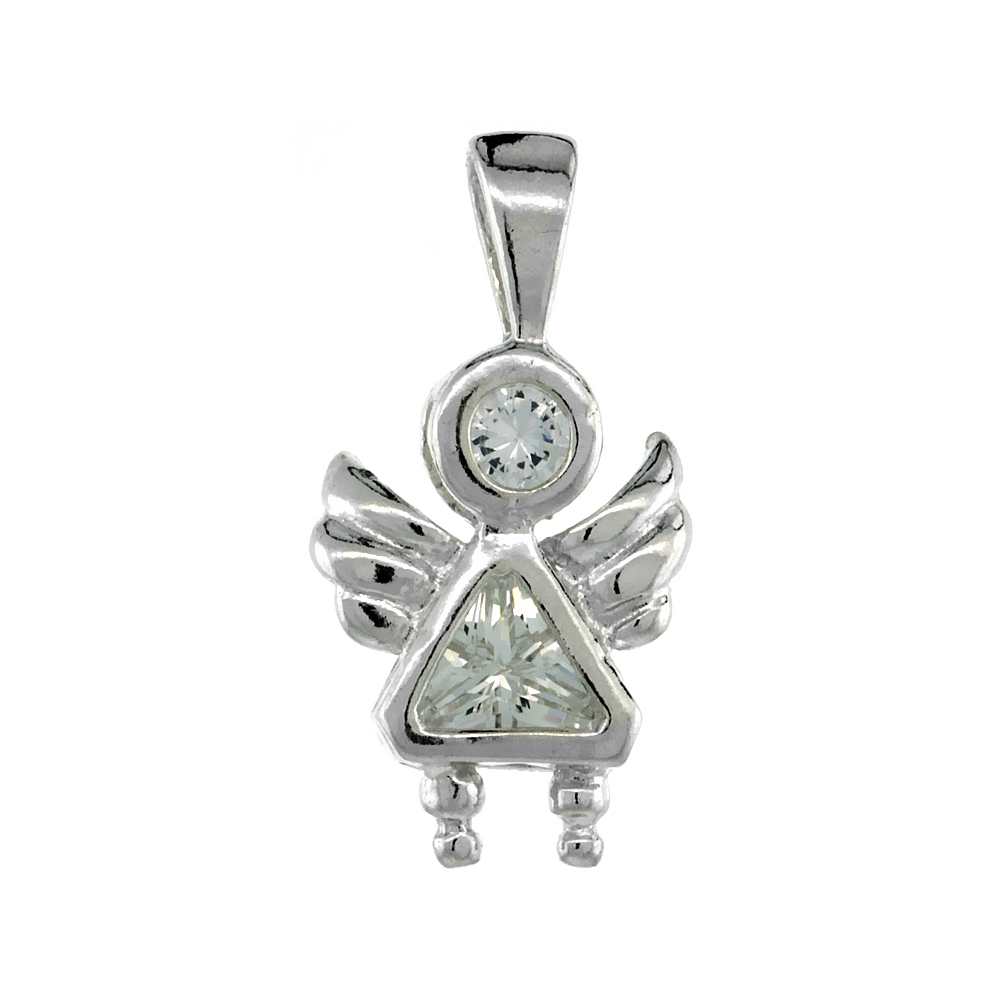 STERLING SILVER CLEAR CUBIC ZIRCONIA APRIL BIRTHSTONE ANGEL PENDANT NO CHAIN (NO CHAIN)