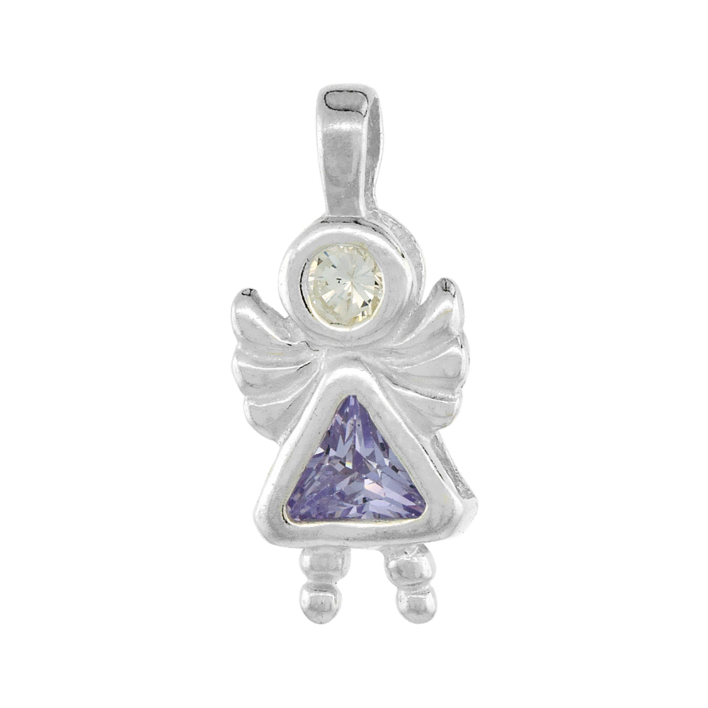 Sterling Silver Alexandrite Cubic Zirconia June Birthstone Baby Angel Pendant NO Chain