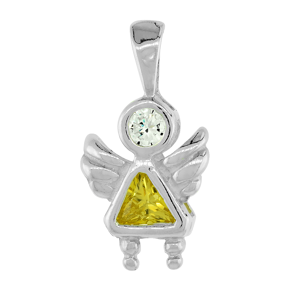 Sterling Silver Citrine Cubic Zirconia November Birthstone Baby Angel Pendant NO Chain