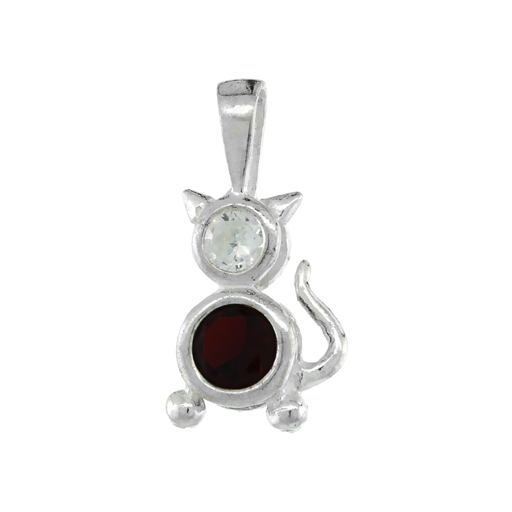 Sterling Silver Garnet Cubic Zirconia January Birthstone Cat Pendant NO Chain