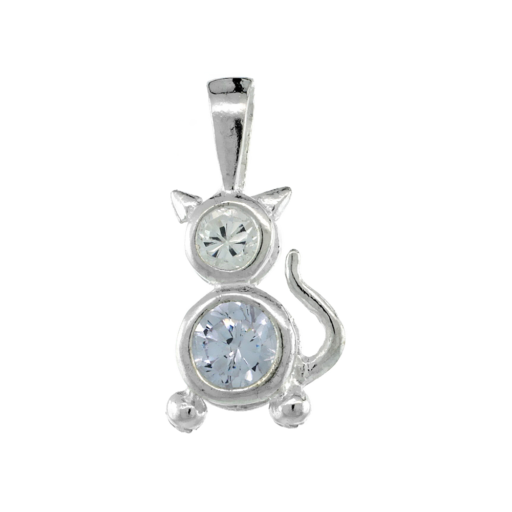 Sterling Silver Alexandrite Cubic Zirconia June Birthstone Cat Pendant NO Chain