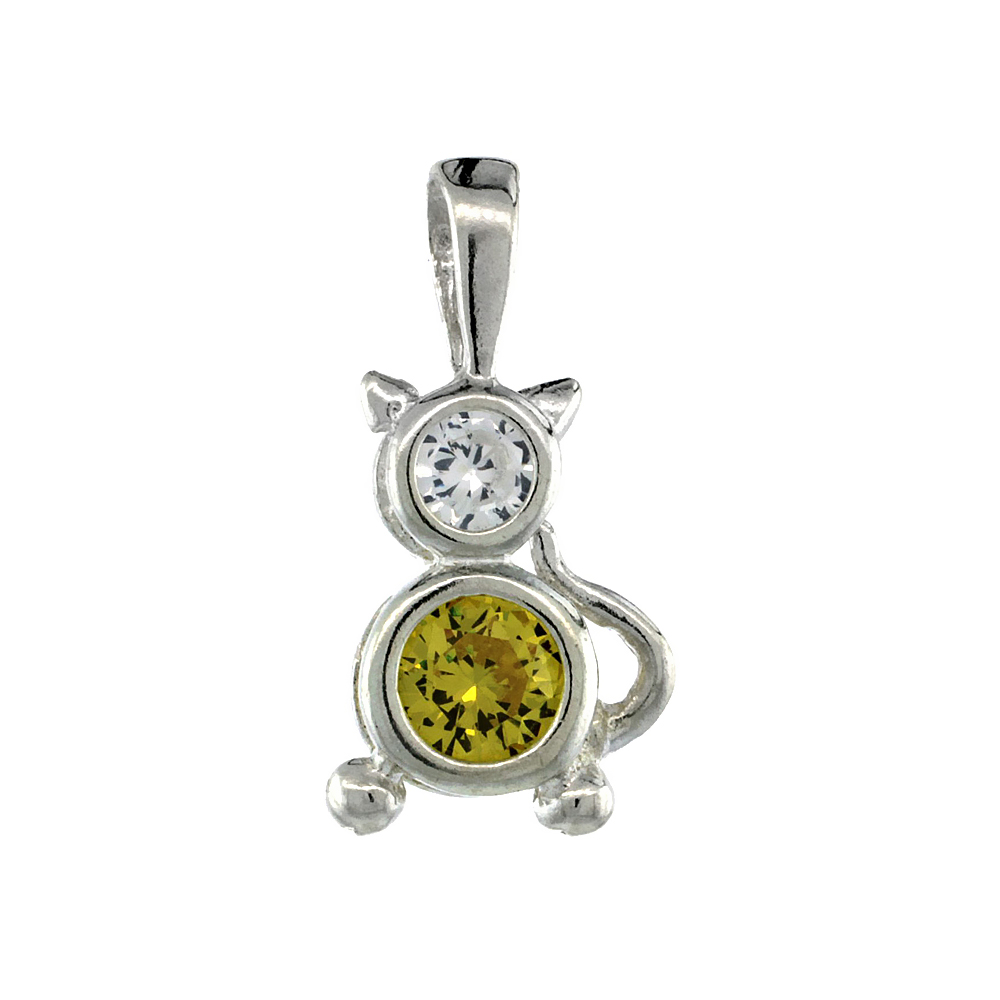 Sterling Silver Citrine Cubic Zirconia November Birthstone Cat Pendant NO Chain