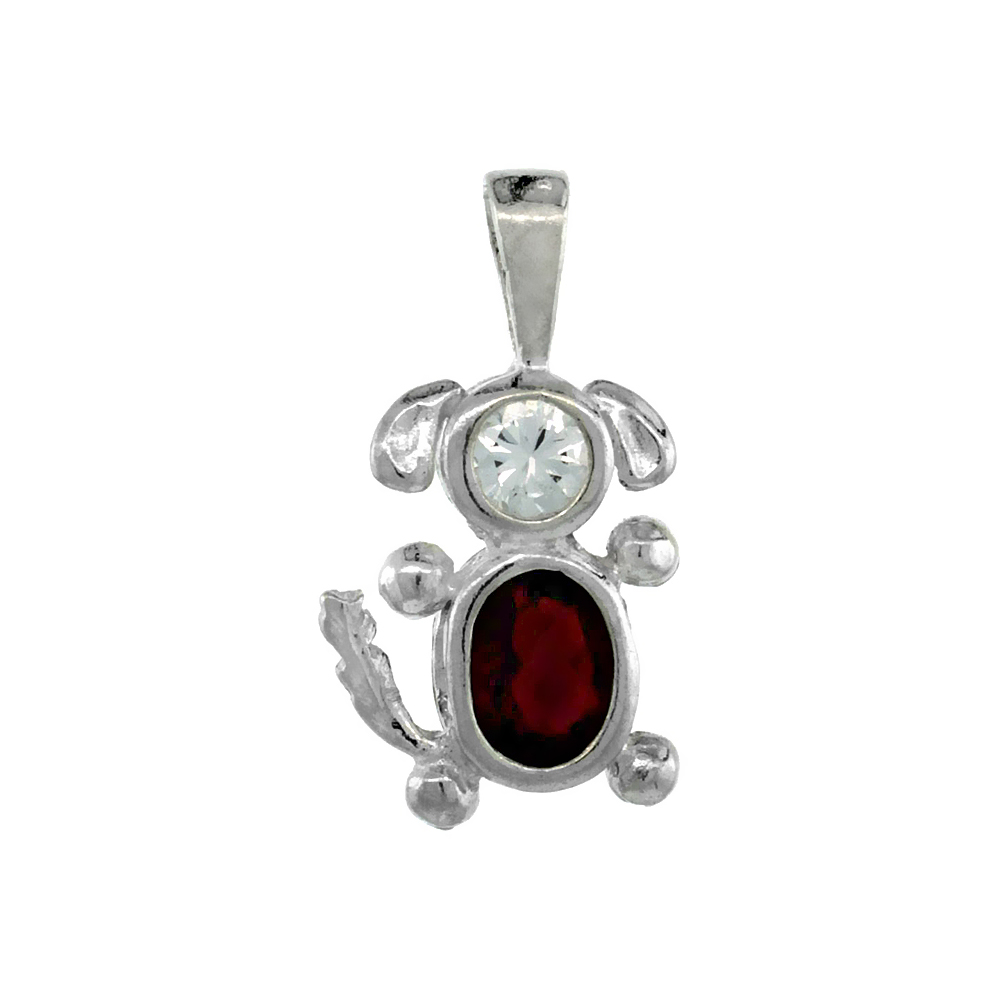 Sterling Silver Garnet Cubic Zirconia January Birthstone Dog Pendant NO Chain